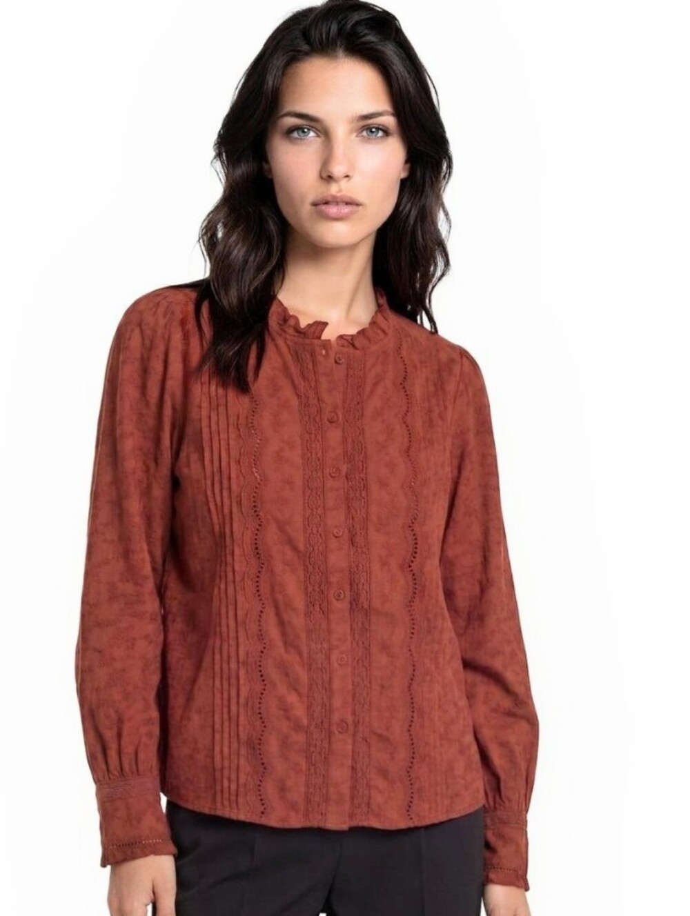 Calypso‎ St Barth Womens XL Terracotta Orange Eyelet Lace Cotton Blouse
